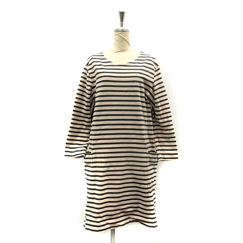 マーガレットハウエル Mhl ワンピース ひざ丈 長袖 ボーダー 2 M 黒 ブラック ベージュ Ak26 レディース 081 ベクトルパーク