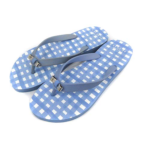 コーチ Coach ビーチサンダル エイメル Amel ギンガムチェック リボン Us7 23 5cm 水色 ライトブルー 白 Q4113 Ym レディース 081 ベクトルパーク