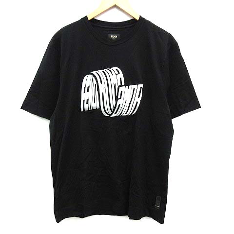 フェンディ FENDI 19SS Tシャツ カットソー 半袖 ロゴパッチ S 黒 