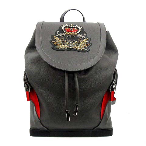 クリスチャンルブタン Christian Louboutin リュックサック Explorafunk バックパック エンブレムパッチ スタッズ レザー チャコールグレー 赤 Ym Oh メンズ 081 ベクトルパーク