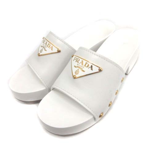 プラダ PRADA 36 23cm サンダル ウッドソール レザー ヒール5cm 