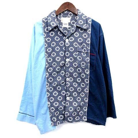 イエスタデイズ トゥモロウ Ystrdy S Tmrrw ネル シャツ リメイク オープンカラー 長袖 変形 F ネイビー 青 水色 G メンズ 081 ベクトルパーク