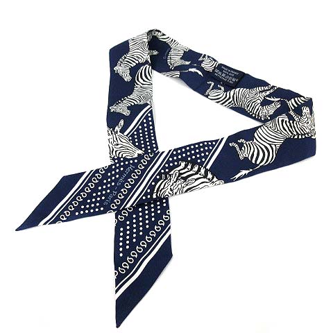 エルメス HERMES ツイリー スカーフ LES ZEBRES ゼブラ シルク 紺 
