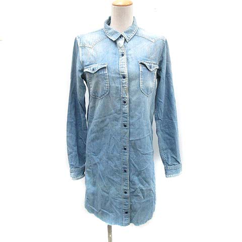 ロンハーマン ヴィンテージ R H Vintage シャツワンピース ひざ丈 デニム 長袖 カットオフ ステッチ 青 ブルー Mf24 D レディース 081 ベクトルパーク