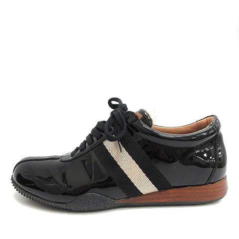 バリー Bally スニーカー ライン エナメル 4 5 21 5cm 黒 ベージュ Mf24 レディース 081 ベクトルパーク