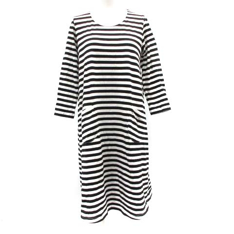 マリメッコ Marimekko ワンピース ひざ丈 ミモレ丈 七分袖 ボーダー S 白 ホワイト 黒 ブラック Pj レディース 081 ベクトルパーク