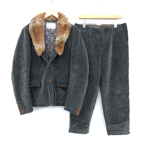 カラー Kolor 12aw スーツ セットアップ 上下 ジャケット パンツ 2way コーデュロイ ラビットファー 中綿 3 L 緑 Kh メンズ 081 ベクトルパーク