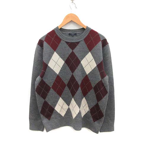 バーバリー ロンドン Burberry London ニット セーター 長袖 アーガイル ウール Ll グレー ボルドー Mf24 メンズ 081 ベクトルパーク
