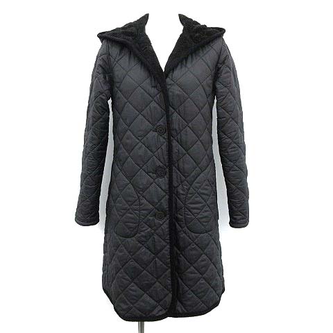 ラベンハム Lavenham キルティングコート ロング アウター 中綿 裏地ボア フード付き 36 S 黒 ブラック Ym レディース 081 ベクトルパーク