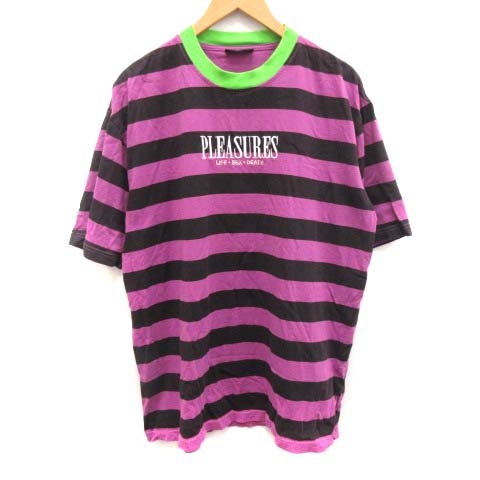プレジャー Pleasures 18ss Tシャツ カットソー 半袖 ハイネック ボーダー 刺繍 L 紫 パープル St D メンズ 081 ベクトルパーク