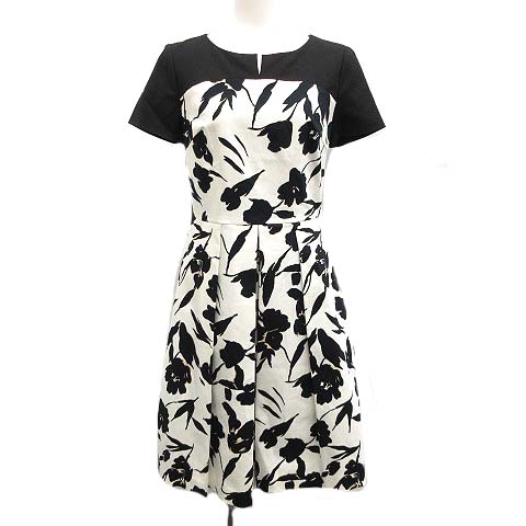 未使用品 アナイ Anayi ワンピース ひざ丈 半袖 花柄 総柄 フローラル 38 M 黒 白 ベージュ Mf17 レディース 081 ベクトルパーク