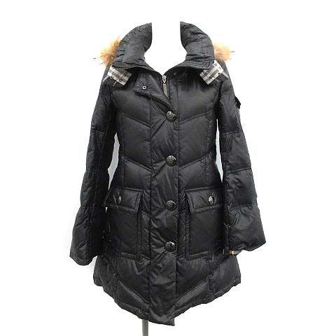 BURBERRYBLUE LABEL ファー付ダウンコートM 38 黒