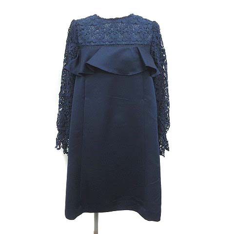 チェスティ Chesty 18ss ワンピース 授乳 ひざ丈 レース 刺繍 長袖 0 S 紺 ネイビー Ym D レディース 081 ベクトルパーク