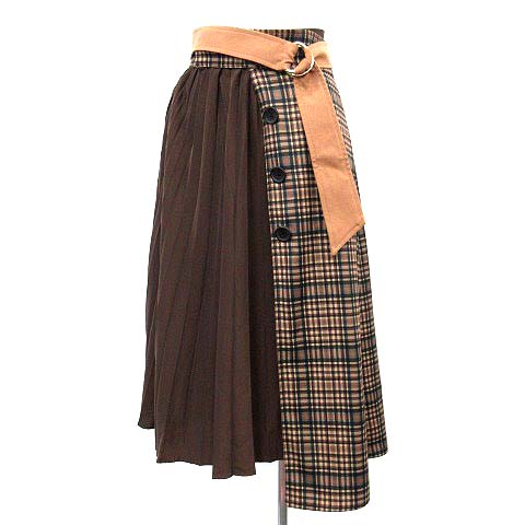 ジャスグリッティー Jusglitty 19aw スカート ロング プリーツ チェック レイヤード ベルト付 0 茶 ベージュ G レディース 081 ベクトルパーク