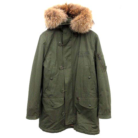 ワコマリア Wacko Maria N 3b モッズコート ボア フード ラクーンファー マリア バックプリント ミリタリー S カーキ G メンズ 081 ベクトルパーク