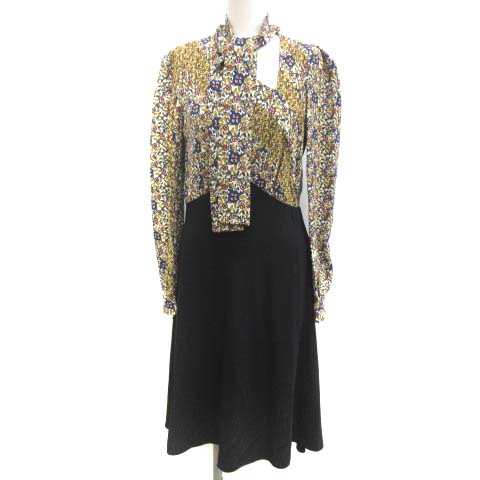 ルイヴィトン Louis Vuitton 34 Xs ワンピース フレア ロング ミモレ丈 花柄切替 長袖 白 黄 黒 Ek レディース 081 ベクトルパーク