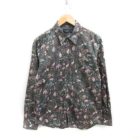 ポールスミス PAUL SMITH シャツ 長袖 総柄 フラミンゴ 猿 コットン M 