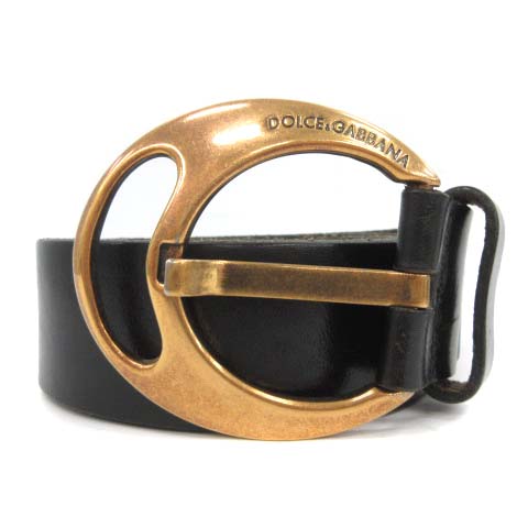 ★美品 ドルチェ&ガッバーナ ロゴベルト ゴールド金具 レザー 黒 34/85 ドルチェ&ガッバーナ ベルト DGロゴ バックル レザー イタリア製