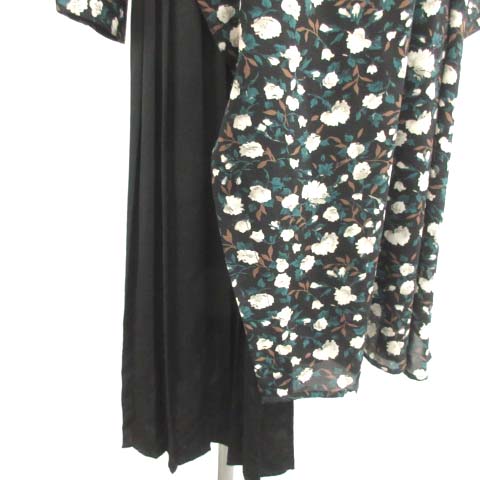 クラネ Clane 1 S ワンピース ロング ミモレ丈 長袖 花柄 プリーツ 黒 白 緑 Ek レディース 081 ベクトルパーク