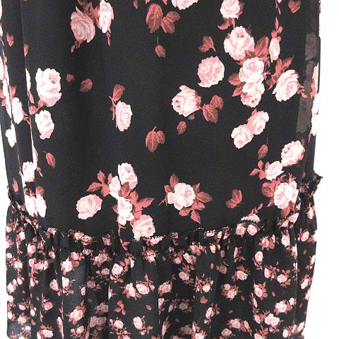 マイケルマイケルコース Michael Michael Kors ワンピース 花柄 薔薇 半袖 シフォン ひざ丈 フレア Xxs 黒 ピンク G レディース 081 ベクトルパーク