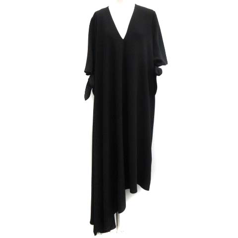 未使用品 マルタンマルジェラ Martin Margiela 1 40 L ワンピース ロング アシンメトリー Vネック リボン 五分袖 黒 ブラック Ek レディース 081 ベクトルパーク