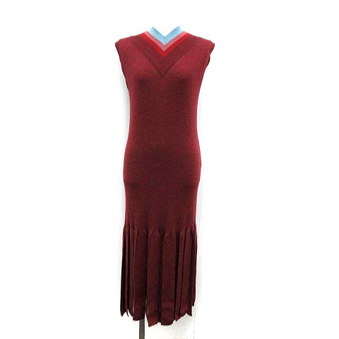 トーガ プルラ Toga Pulla 19aw ワンピース ドレス ニット Fringe Knit Dress ノースリーブ ロング ウール 36 S ボルドー Kh レディース 081 ベクトルパーク