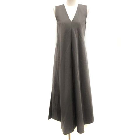 ドゥロワー Drawer ワンピース ロング ノースリーブ タフタ ウール シルク混 Vネック 36 S グレー Mf16 レディース 081 ベクトルパーク