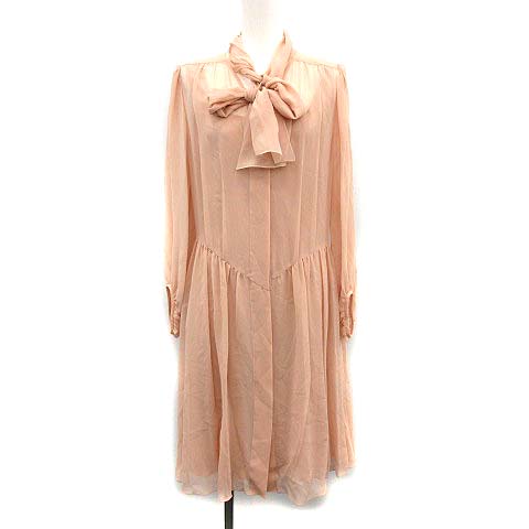 未使用品 フォクシー Foxey ワンピース 長袖 ロング ボウタイ シアー シルク 38 M ピンク Kh レディース 081 ベクトルパーク