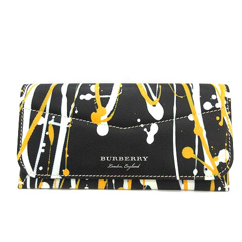 バーバリー BURBERRY 長財布 二つ折り ペイント イタリア製 黒 黄色 