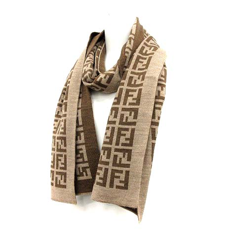 フェンディ FENDI マフラー ズッカ柄 ウール ベージュ ブラウン 茶 /KH  