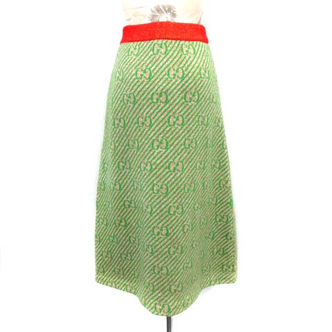 グッチ GUCCI ニット スカート GG柄 ロング ウール ラメ フレア XS  