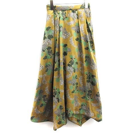 アメリヴィンテージ Ameri Vintage 19ss ベリージャガードベルトスカート Berry Jacquard Belt Skirt ロング マキシ フレア アシンメトリー 花柄 フローラル S 緑 グリーン 黄 イエロー Yt レディース 081 ベクトルパーク