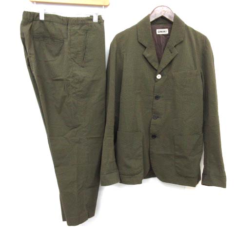 オニキ Oniki M セットアップ 上下 スーツ テーラードジャケット パンツ シルク混 シアサッカー カーキ Ek メンズ 081 ベクトルパーク