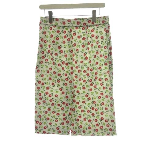 プラダ Prada 16 タイトスカート ロング ミモレ丈 花柄 フローラル フラワー 総柄 40 L 白 赤 緑 St レディース 081 ベクトルパーク