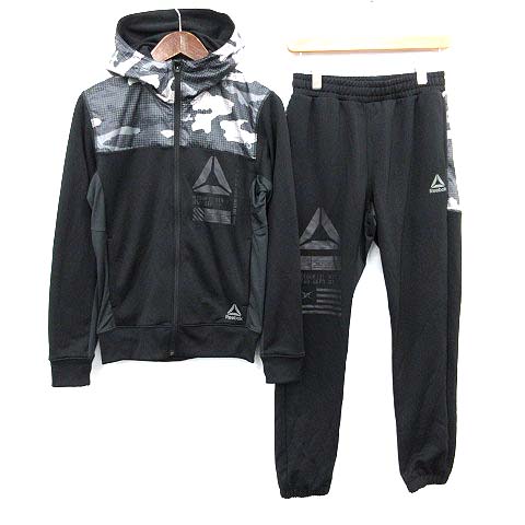 未使用品 リーボック Reebok 18年 ジャージ セットアップ トラックジャケット ハイブリッドスウェット 迷彩 カモフラ パンツ S 黒 グレー G メンズ 081 ベクトルパーク