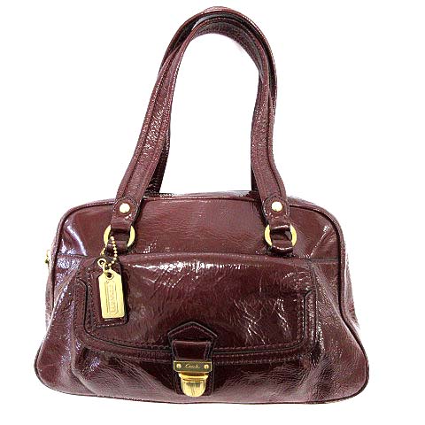 コーチ COACH ハンドバッグ エナメル ミニボストン ボルドー 赤茶 /☆G 