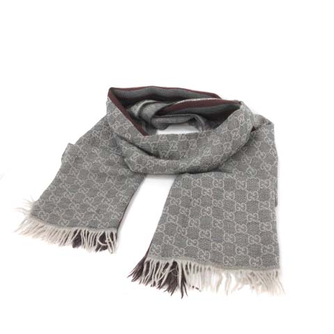 グッチ GUCCI GGパターン マフラー ストール イタリア製 ウール グレー  