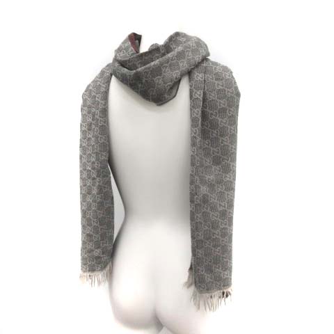 グッチ GUCCI GGパターン マフラー ストール イタリア製 ウール グレー  