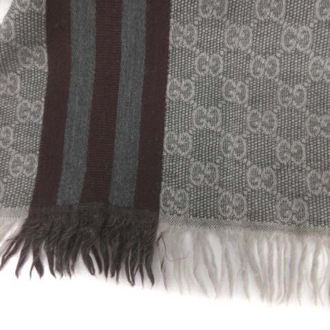グッチ GUCCI GGパターン マフラー ストール イタリア製 ウール グレー  