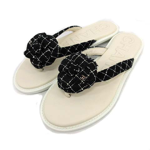シャネル CHANEL カメリア サンダル トング フラット ツイード ココ  