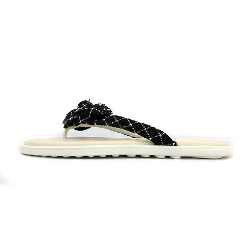シャネル CHANEL カメリア サンダル トング フラット ツイード ココ 
