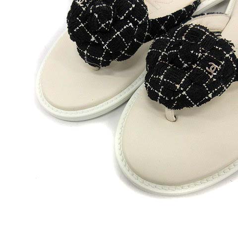 シャネル CHANEL カメリア サンダル トング フラット ツイード