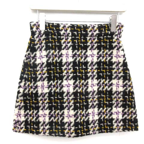 ミュウミュウ miumiu 2017年製 スカート 台形 ツイード ミニ丈 38 S 黒  