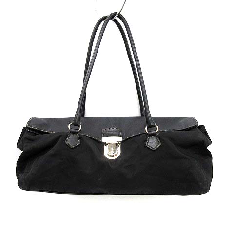 プラダ PRADA ハンドバッグ トートバッグ ナイロン レザー 切替 黒 