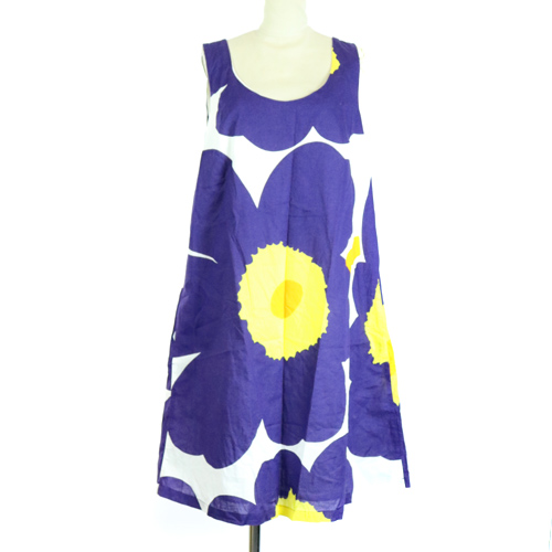 マリメッコ marimekko ワンピース ひざ丈 花柄 ノースリーブ 34 S 白 