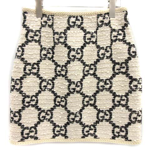 グッチ GUCCI 19AW GG ツイード スカート ミニ タイト 38 M 白  