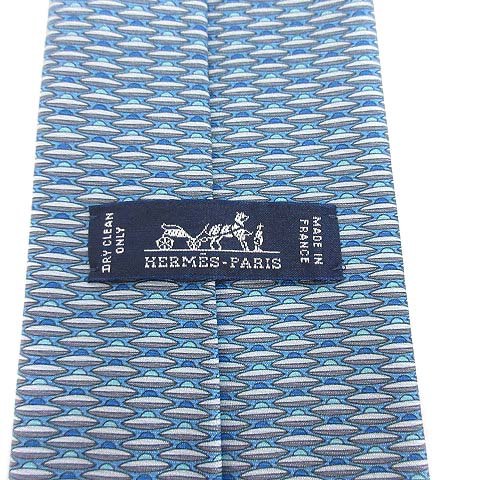 エルメス HERMES ネクタイ レギュラータイ UFO柄 絹 シルク 青 ブルー  