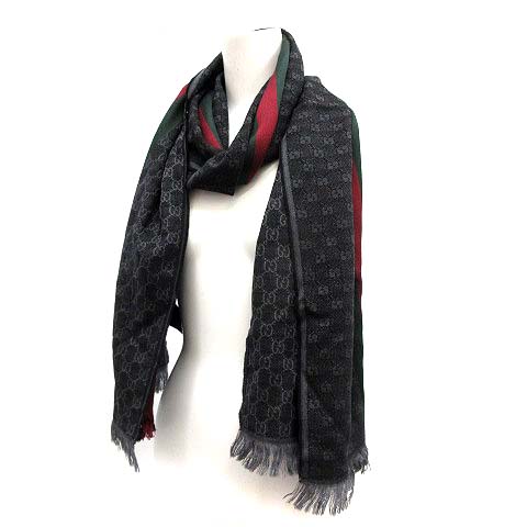 グッチ GUCCI マフラー ストール GG柄 シェリーライン ウール シルク混  