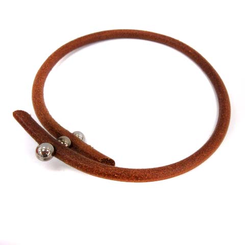 エルメス HERMES 3ボール チョーカー ブレスレット 2WAY レザー 茶色 