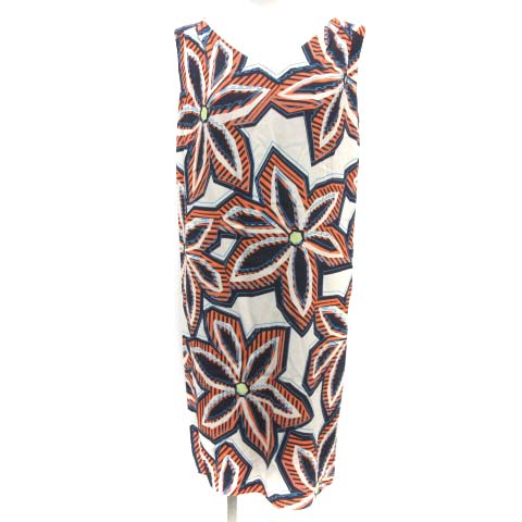 ルーニィ Lounie 36 S ワンピース ひざ丈 花柄 ノースリーブ ベージュ オレンジ 紺 ネイビー Ek レディース 081 ベクトルパーク